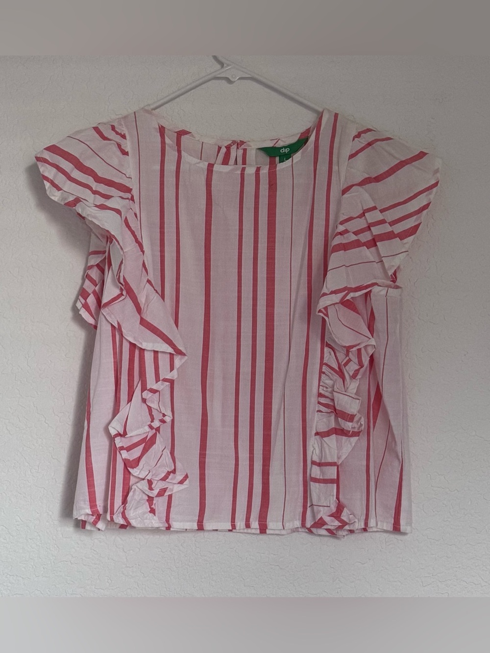 dip Pink and White Vertical Stripe Ruffle Blouse Women